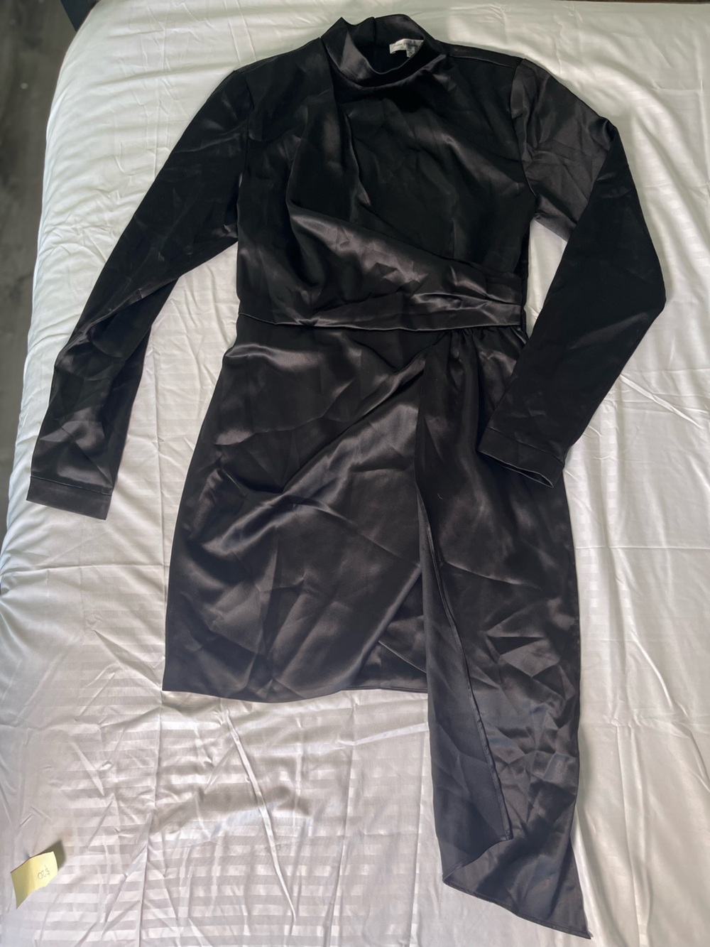 Black Satin Long Sleeve Wrap Dress